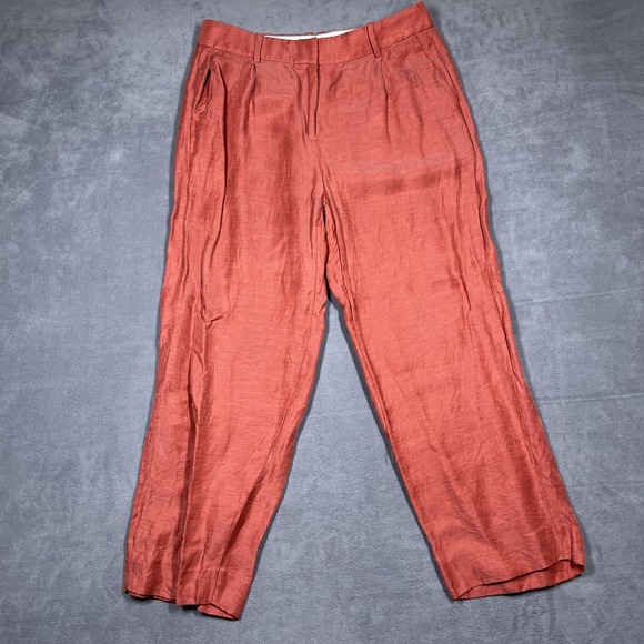 J. Crew Factory Pants - J.Crew Womens Rust Orange Linen Cupro Blend Pleated Wide Leg Pants Size 8